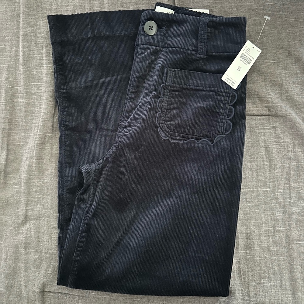 Anthropologie Maeve - Dark Navy Corduroy Wide Leg Pants with Scallop Pockets